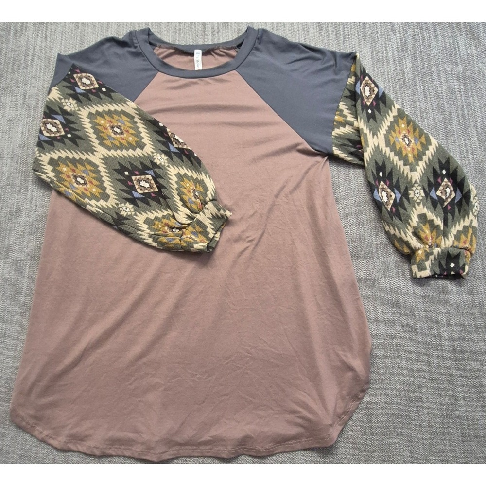 P & Rose women's Aztec print balloon sleeve raglan top LG boho western